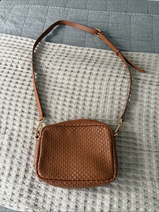 Quince Handbags - Quince Woven Leather Crossbody Bag in Brown with Gold Hardware